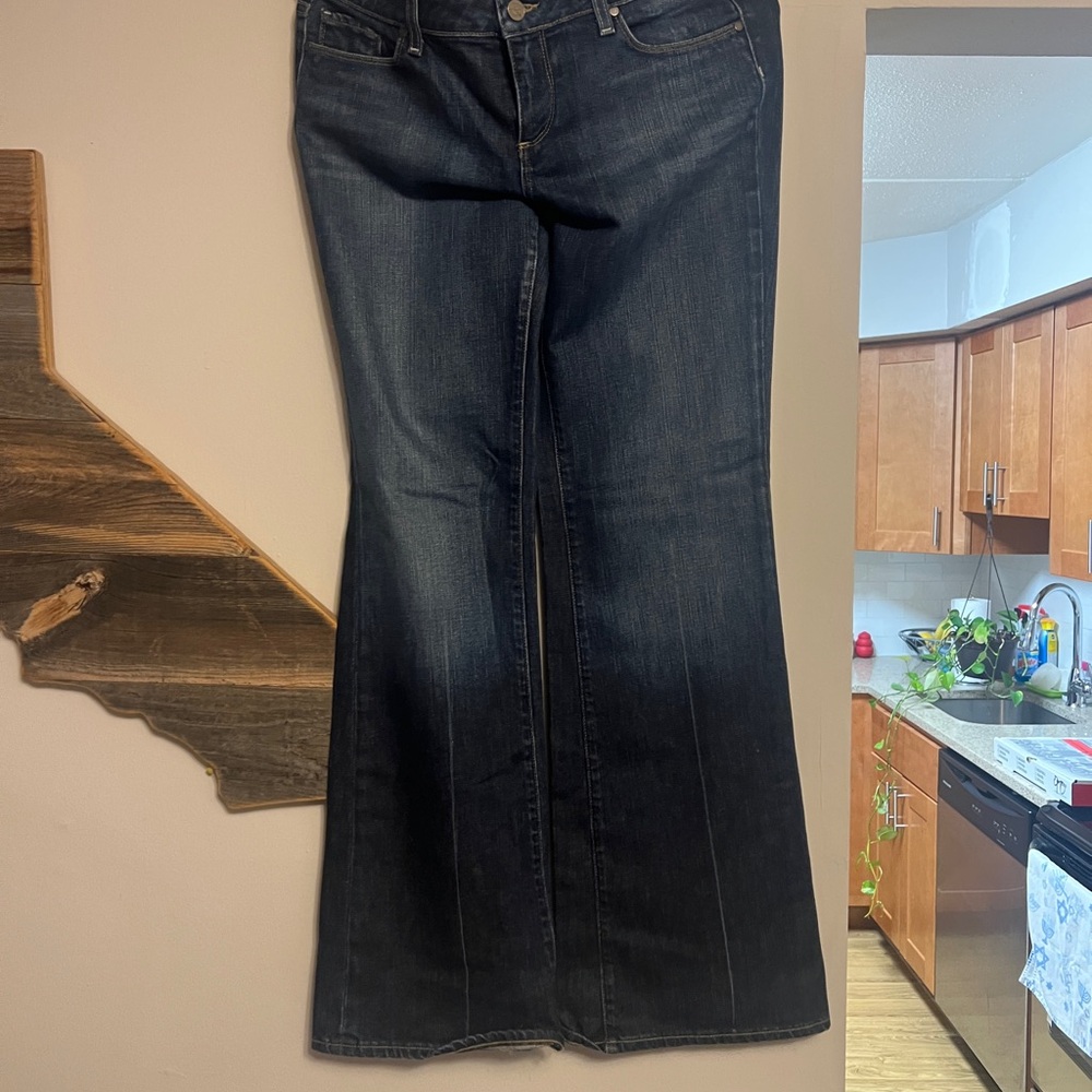 PAIGE Women's Dark Indigo Wide-Leg Flare Jeans
